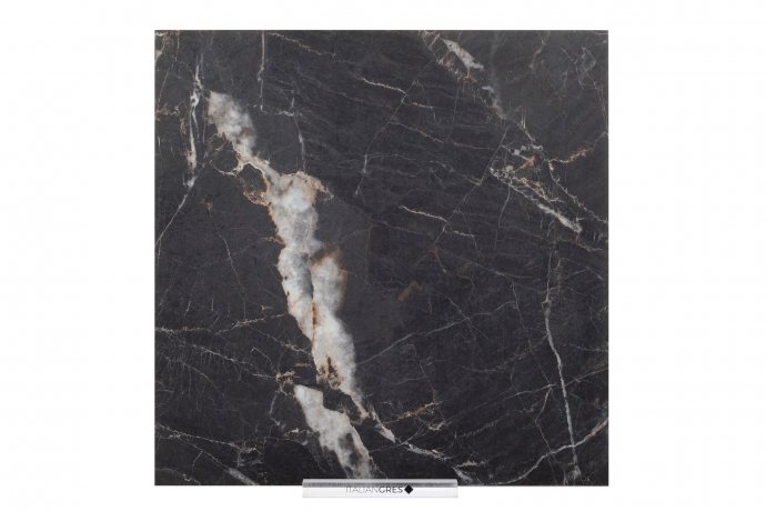 Matt black marble with golden and white veins