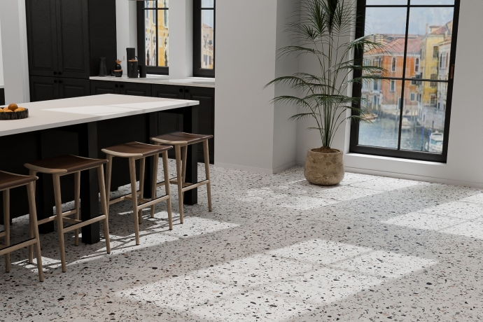 Classic venetian terrazzo floor white and black