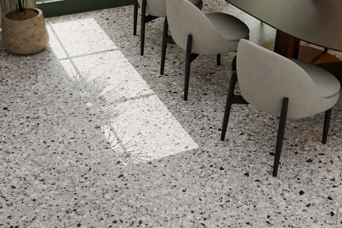 Classic venetian terrazzo floor grey and black