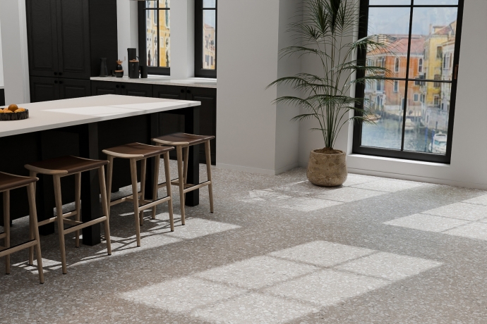 Classic light brown and white Venetian terrazzo floor