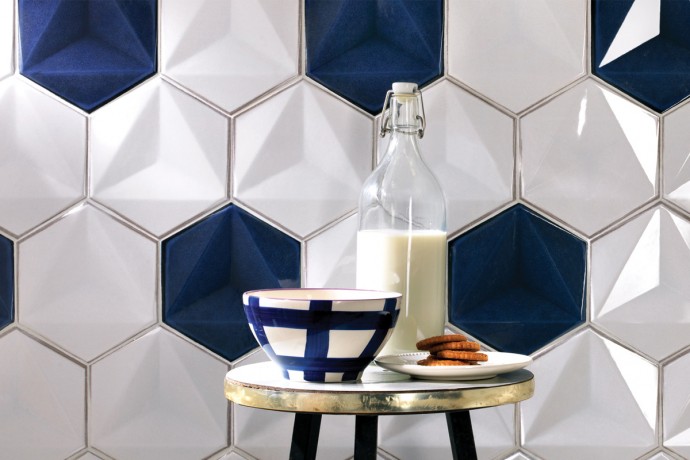 Sparkling hexagonal tiles - Mix blue and white