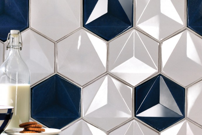 Sparkling hexagonal tiles - Mix blue and white