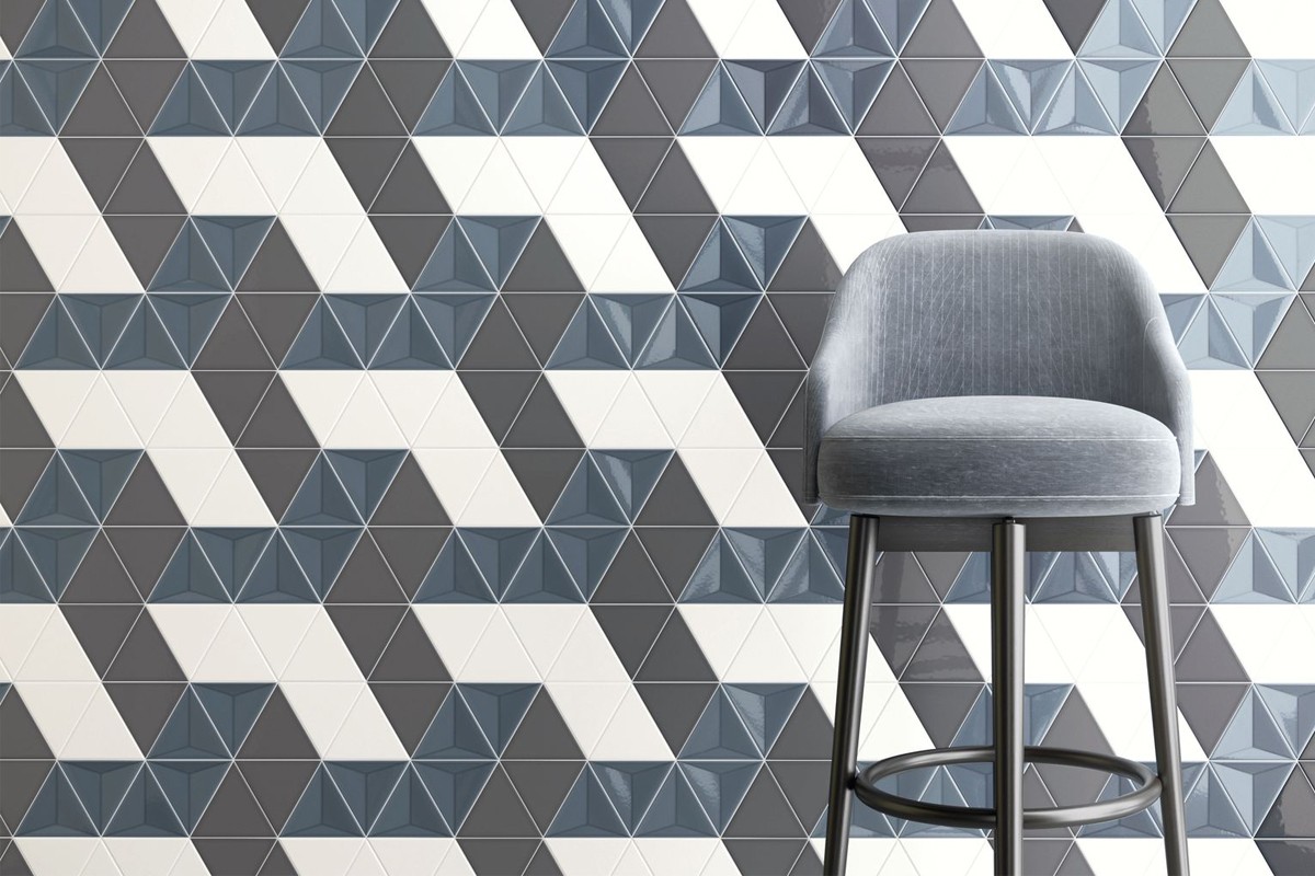Triangular tiles - Mix storm glossy 3d, dark grey and white glossy