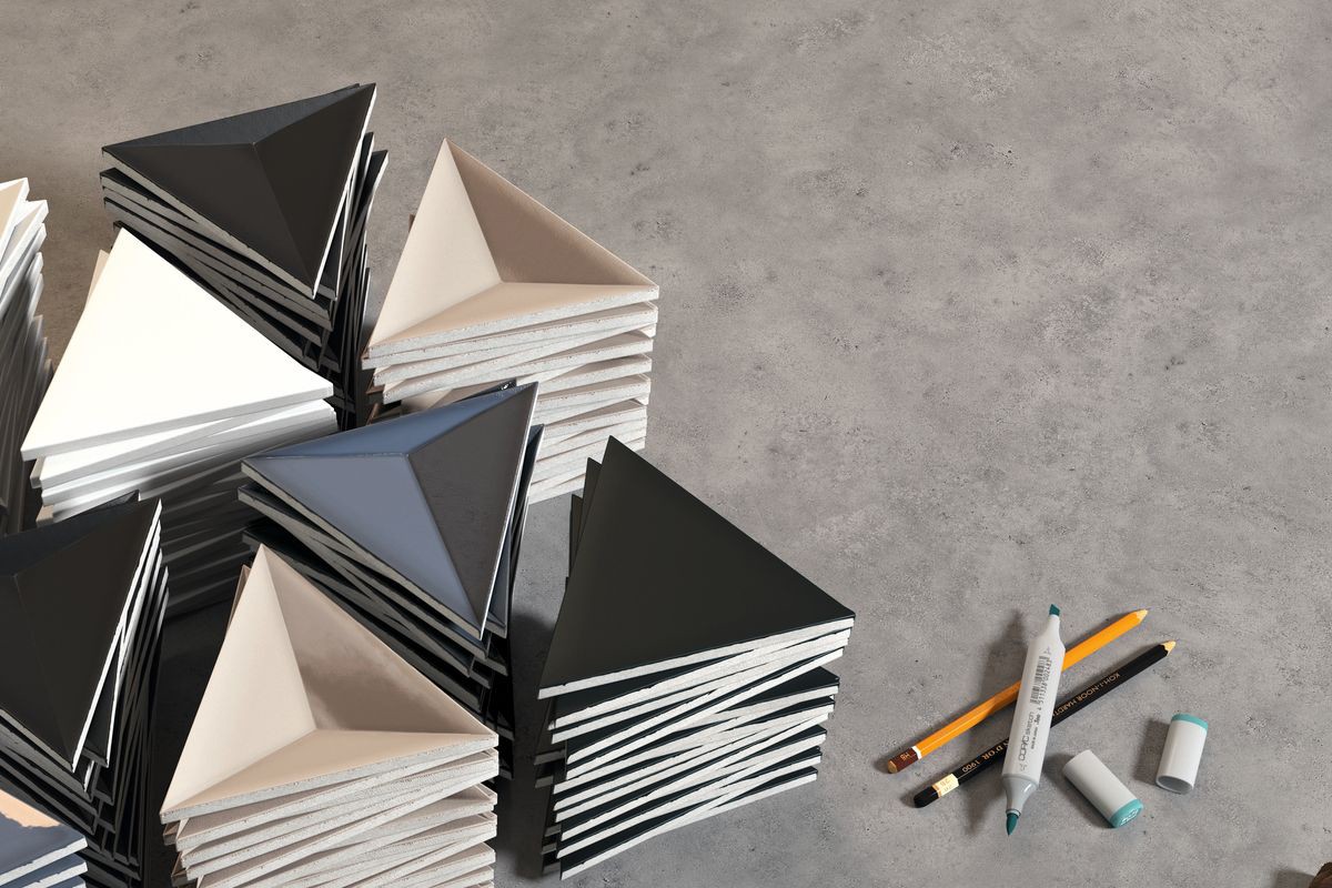 Triangular tiles - Mix storm glossy 3d, dark grey and white glossy
