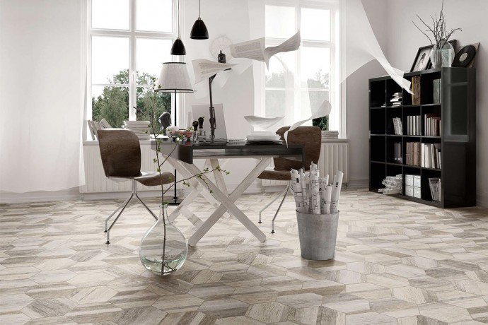 White hexagonal wood tile