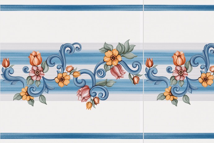 Fliesen im Retro-Stil dekoriert - 'Ecke' blaue mit Blumen