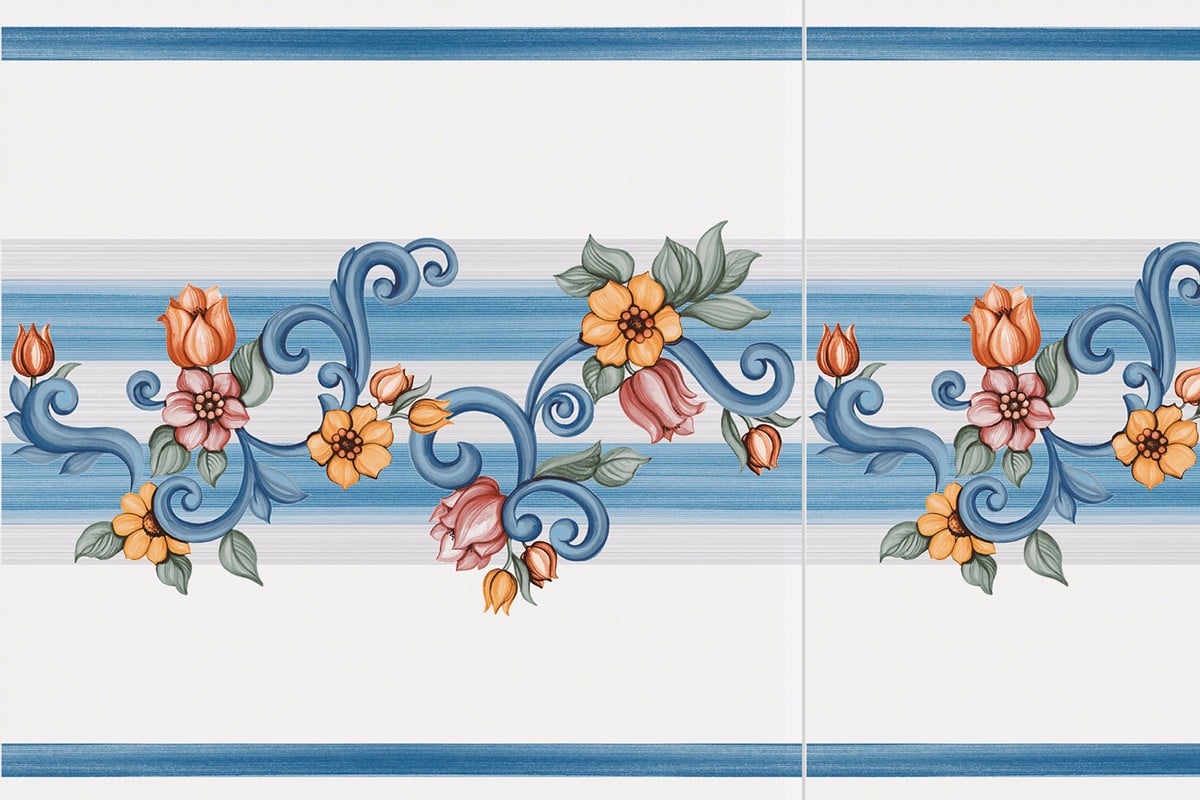 Fliesen im Retro-Stil dekoriert - 'Ecke' blaue mit Blumen