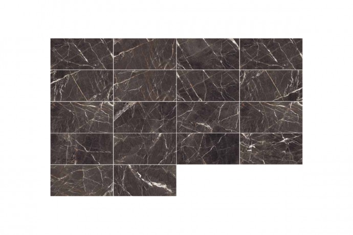 Glossy black marble with golden and white veins