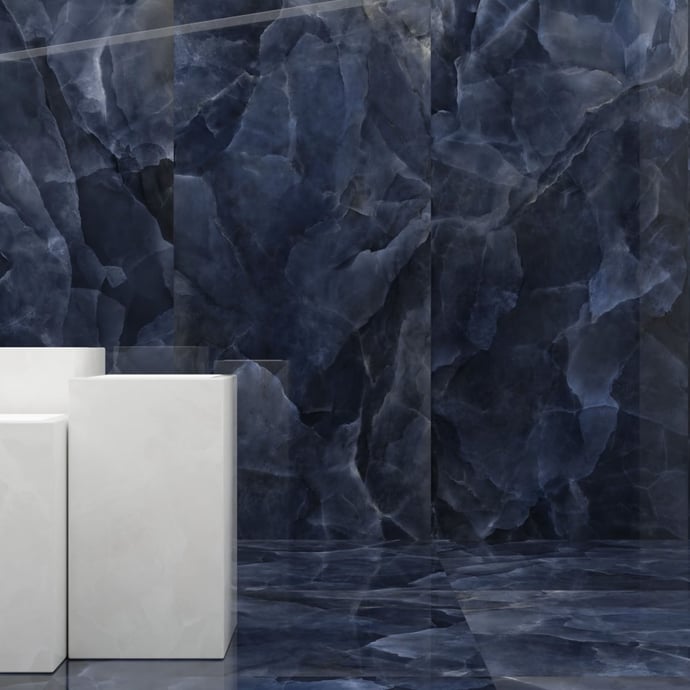 Dark blue semi polished marble