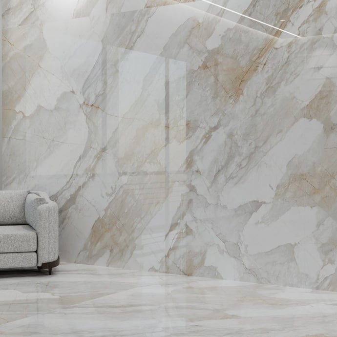 Glossy Calacatta marble grey and gold