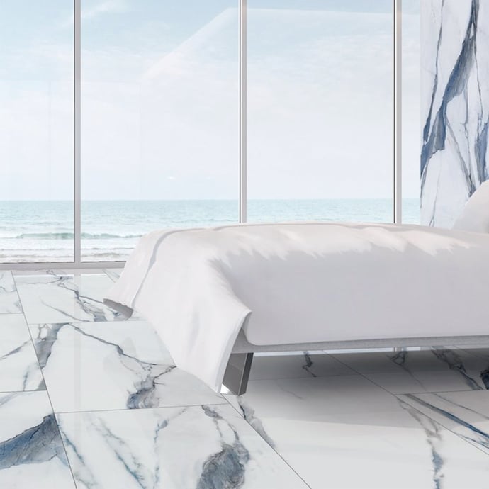 Blue and white semi polished marble