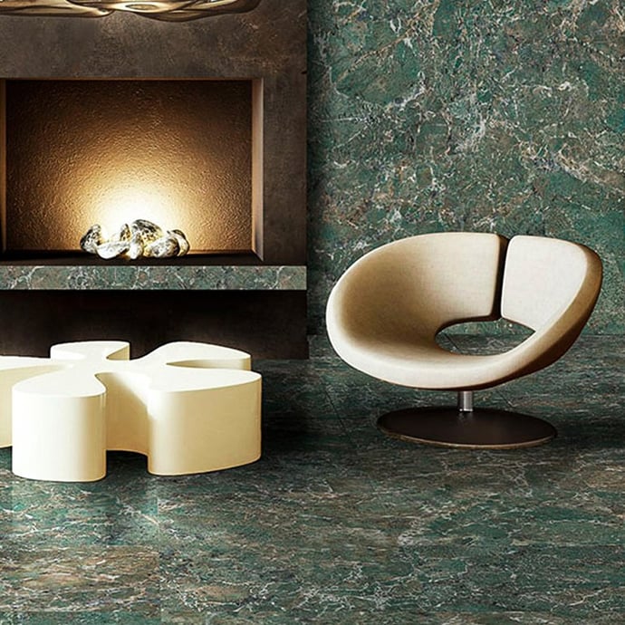 Dark green glossy marble with melange veins