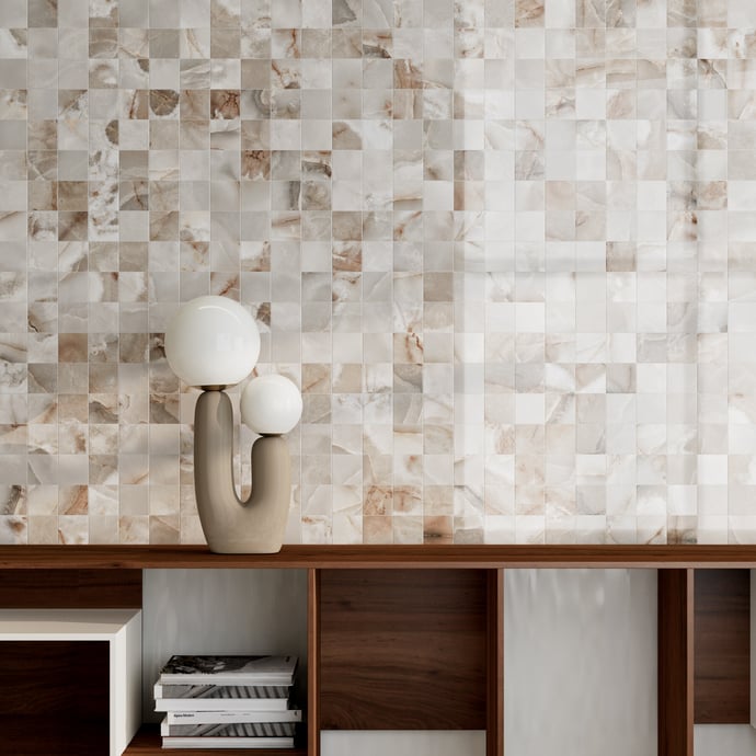 Maison Alabaster Glänzendes Beige Mosaik 7,5x7,5