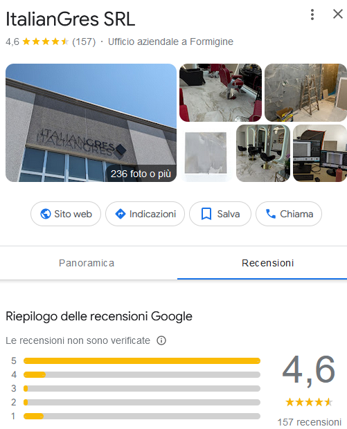 Recensioni ItalianGres Google